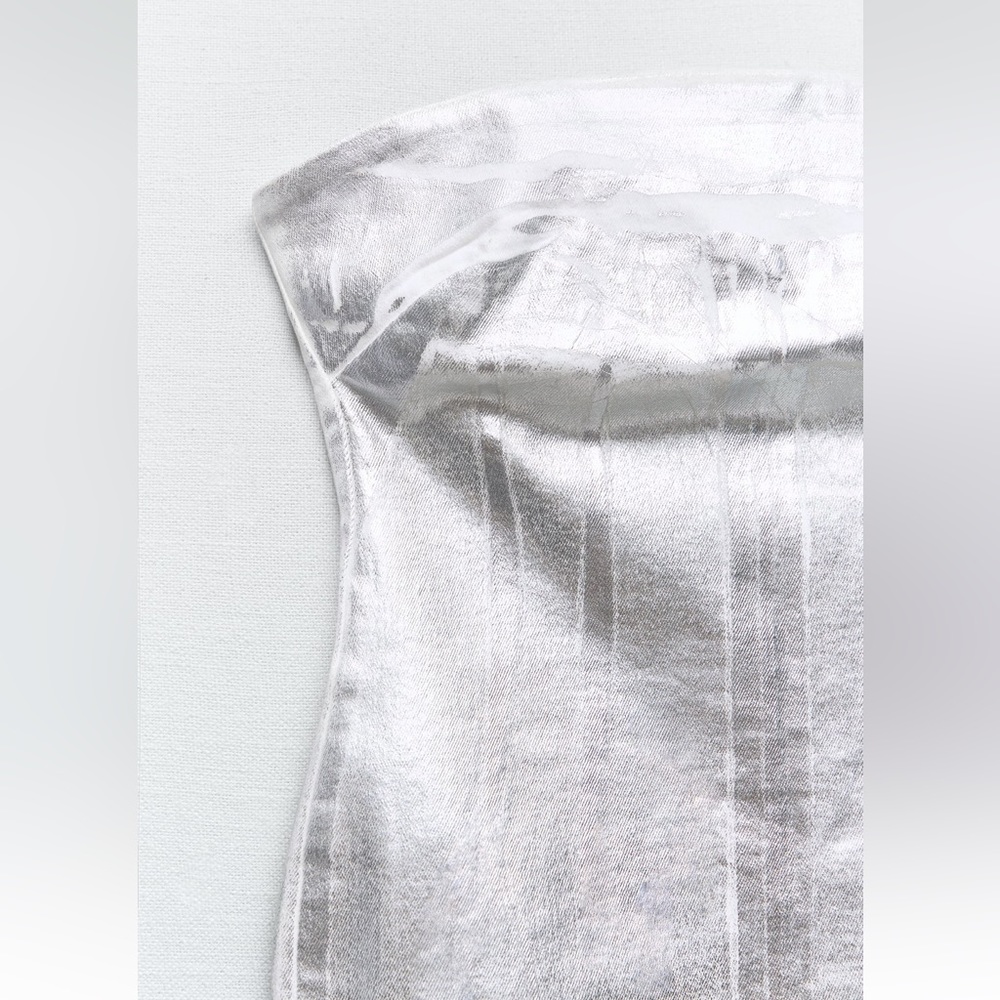 Zara ZW FITTED METALLIC DRESS. Silver. Size XS. New with Tags. - Picture 7 of 8